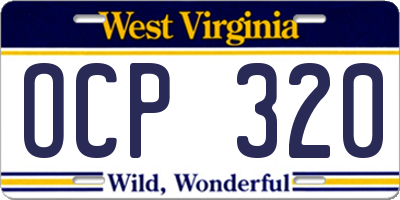 WV license plate OCP320