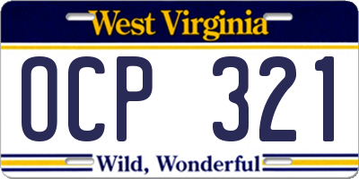 WV license plate OCP321