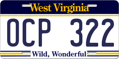 WV license plate OCP322