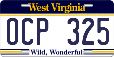WV license plate OCP325