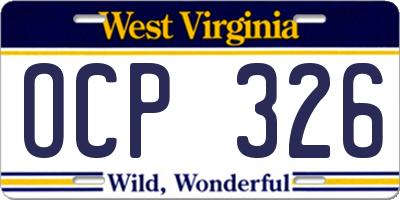 WV license plate OCP326