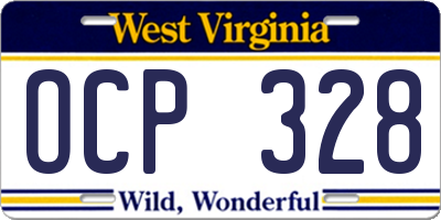WV license plate OCP328