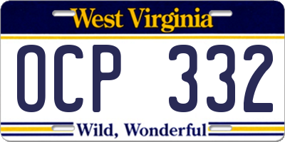 WV license plate OCP332
