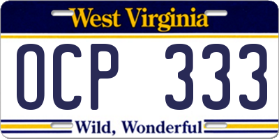 WV license plate OCP333