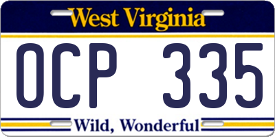 WV license plate OCP335