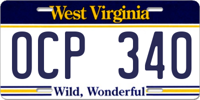 WV license plate OCP340