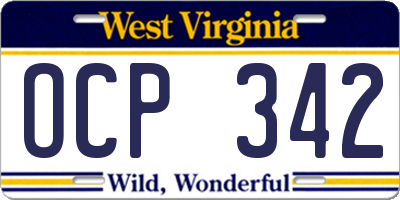 WV license plate OCP342