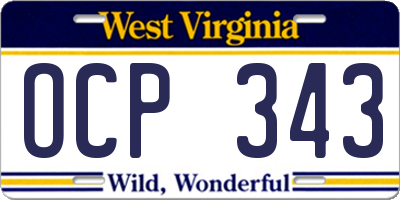 WV license plate OCP343