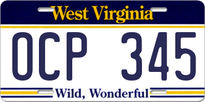 WV license plate OCP345