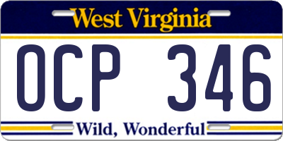 WV license plate OCP346