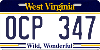 WV license plate OCP347