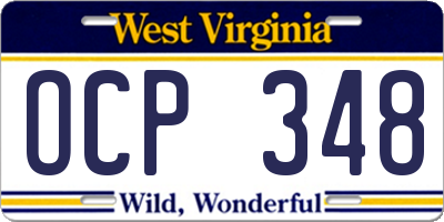 WV license plate OCP348