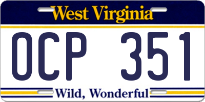 WV license plate OCP351