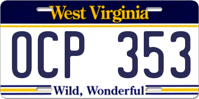 WV license plate OCP353