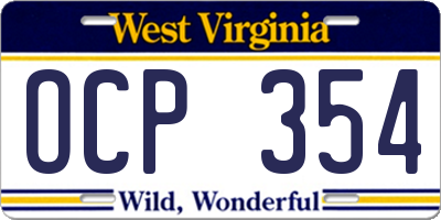 WV license plate OCP354