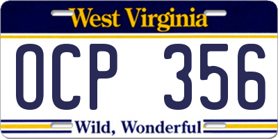 WV license plate OCP356