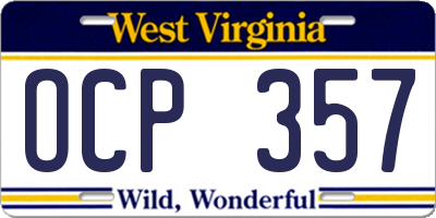 WV license plate OCP357