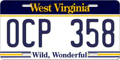 WV license plate OCP358