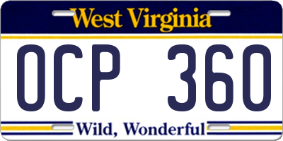 WV license plate OCP360