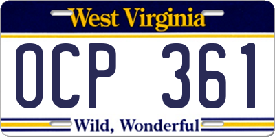 WV license plate OCP361
