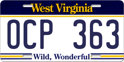 WV license plate OCP363