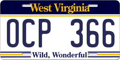 WV license plate OCP366