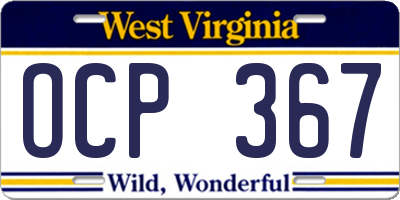 WV license plate OCP367