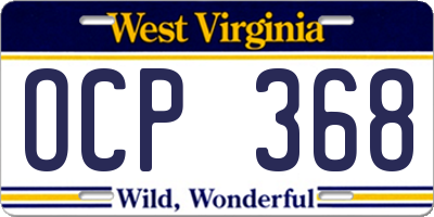 WV license plate OCP368