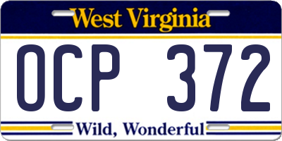 WV license plate OCP372