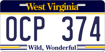 WV license plate OCP374