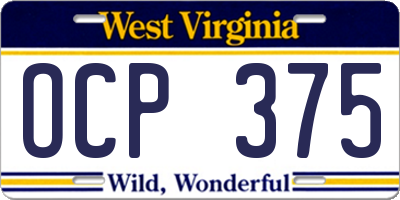 WV license plate OCP375