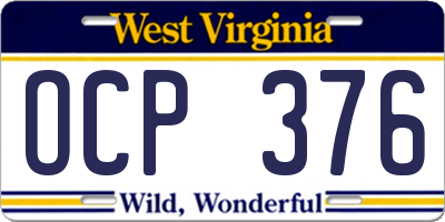 WV license plate OCP376