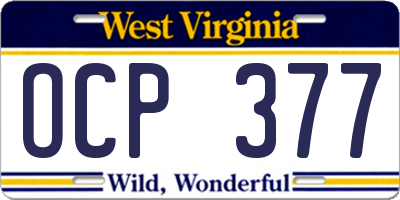 WV license plate OCP377