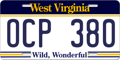WV license plate OCP380