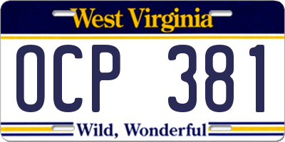 WV license plate OCP381