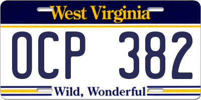WV license plate OCP382