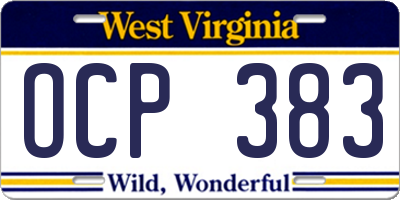 WV license plate OCP383