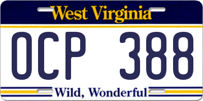 WV license plate OCP388