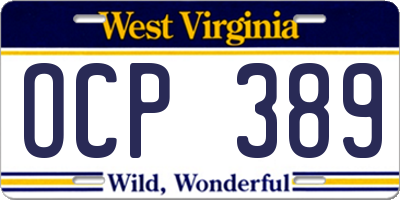 WV license plate OCP389
