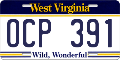 WV license plate OCP391