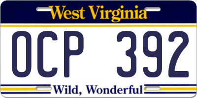 WV license plate OCP392