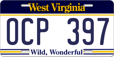 WV license plate OCP397