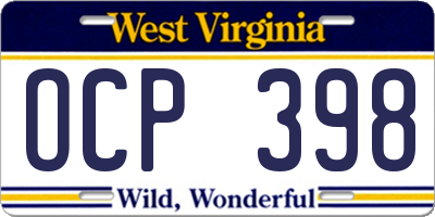 WV license plate OCP398