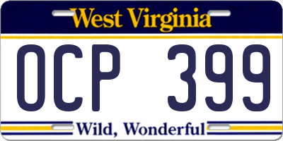 WV license plate OCP399