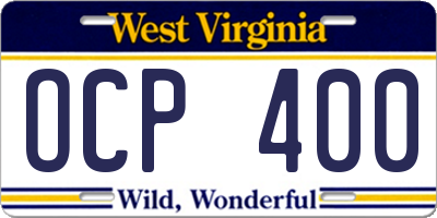 WV license plate OCP400