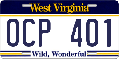 WV license plate OCP401