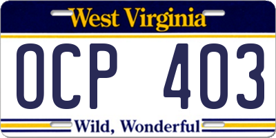 WV license plate OCP403