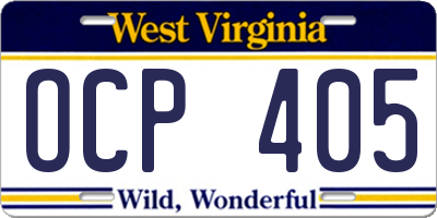 WV license plate OCP405