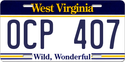 WV license plate OCP407