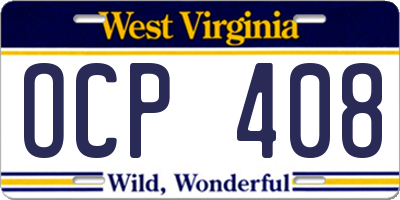 WV license plate OCP408